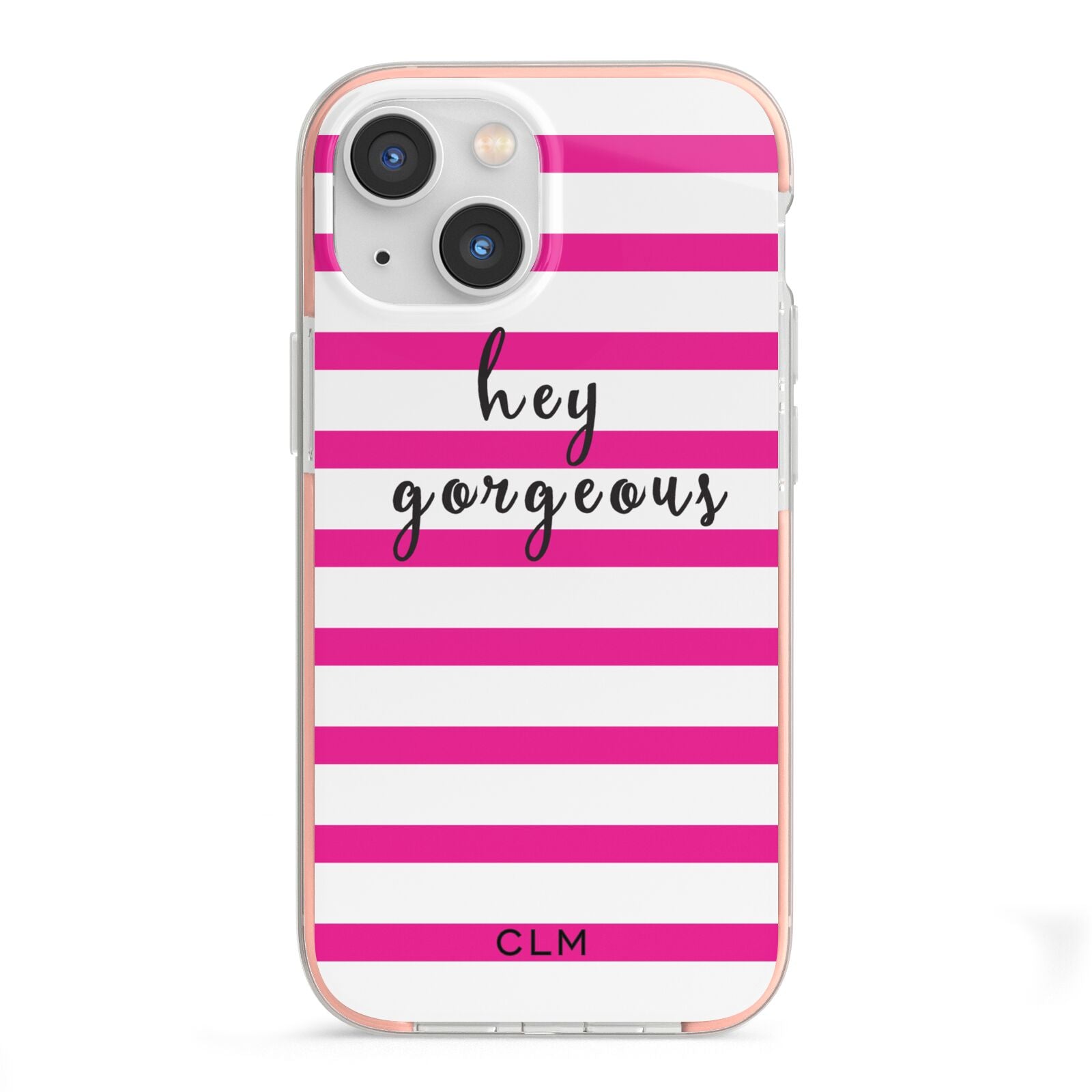 Personalised Initials Pink Striped iPhone 13 Mini TPU Impact Case with Pink Edges