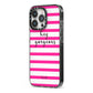 Personalised Initials Pink Striped iPhone 13 Pro Black Impact Case Side Angle on Silver phone