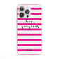 Personalised Initials Pink Striped iPhone 13 Pro Clear Bumper Case