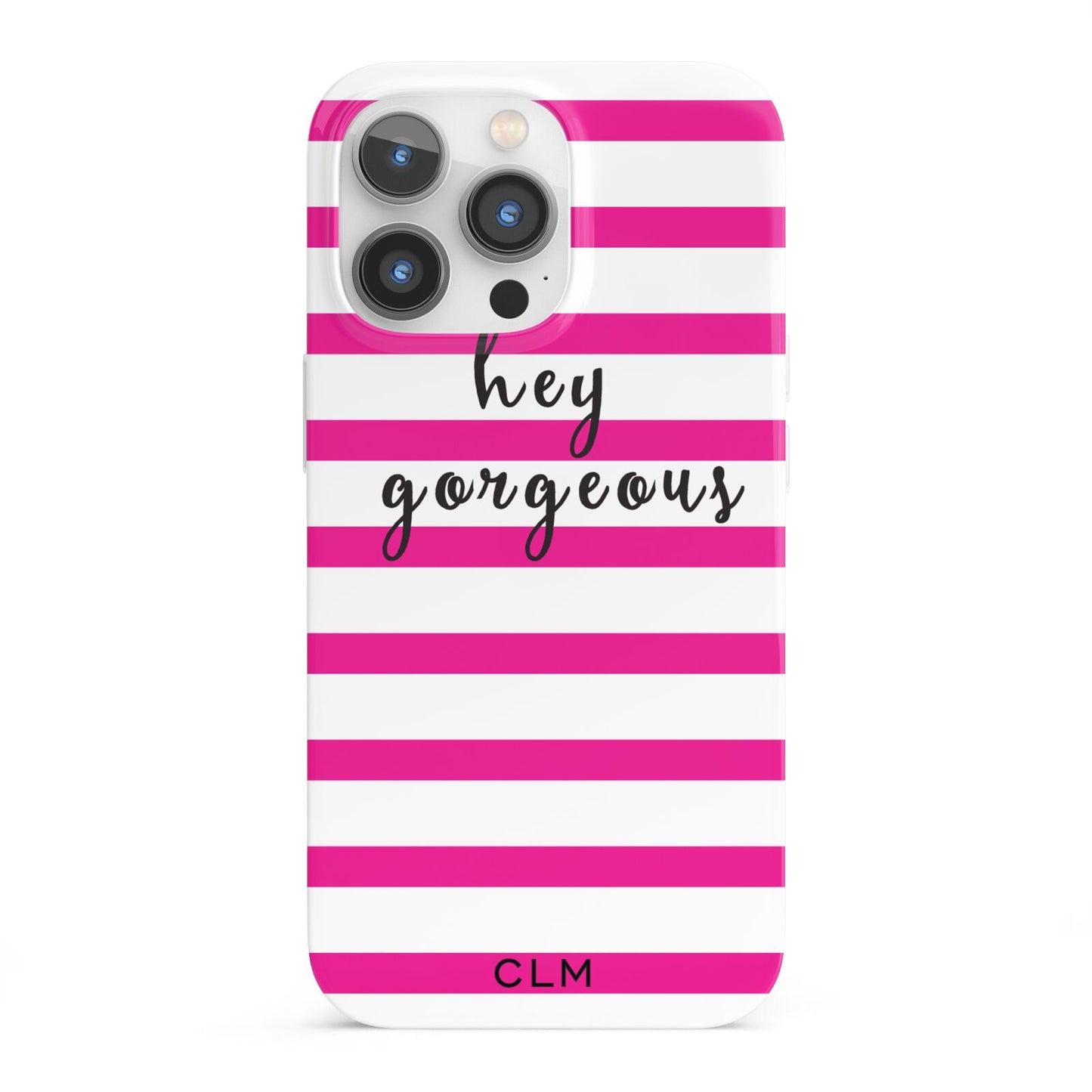 Personalised Initials Pink Striped iPhone 13 Pro Full Wrap 3D Snap Case