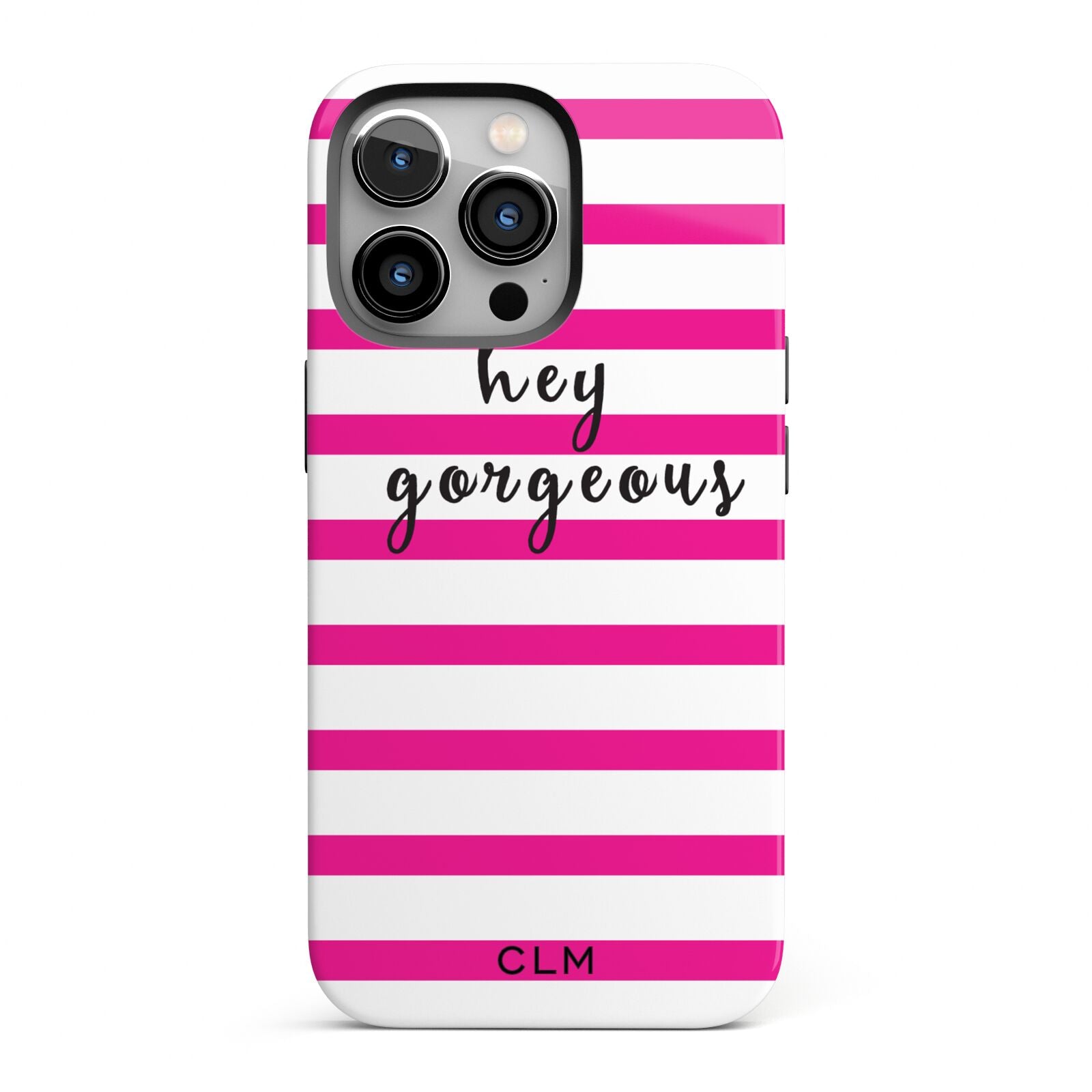 Personalised Initials Pink Striped iPhone 13 Pro Full Wrap 3D Tough Case