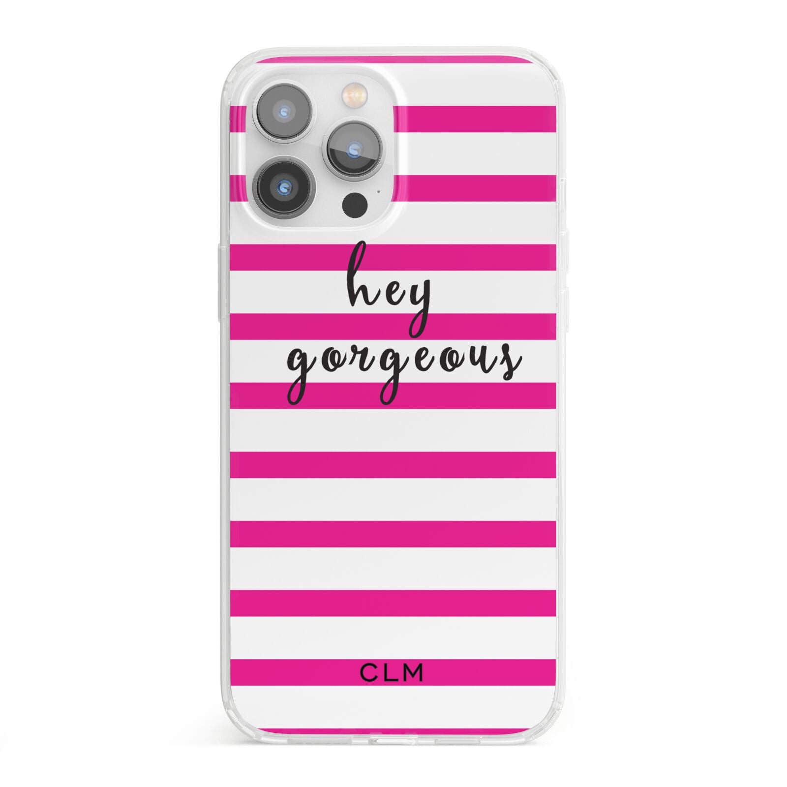 Personalised Initials Pink Striped iPhone 13 Pro Max Clear Bumper Case
