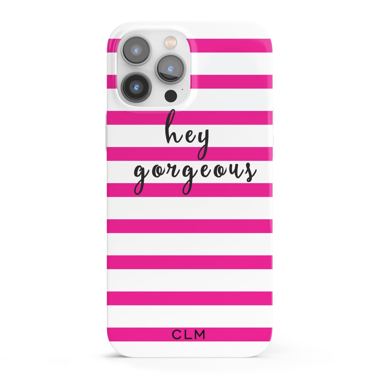 Personalised Initials Pink Striped iPhone 13 Pro Max Full Wrap 3D Snap Case