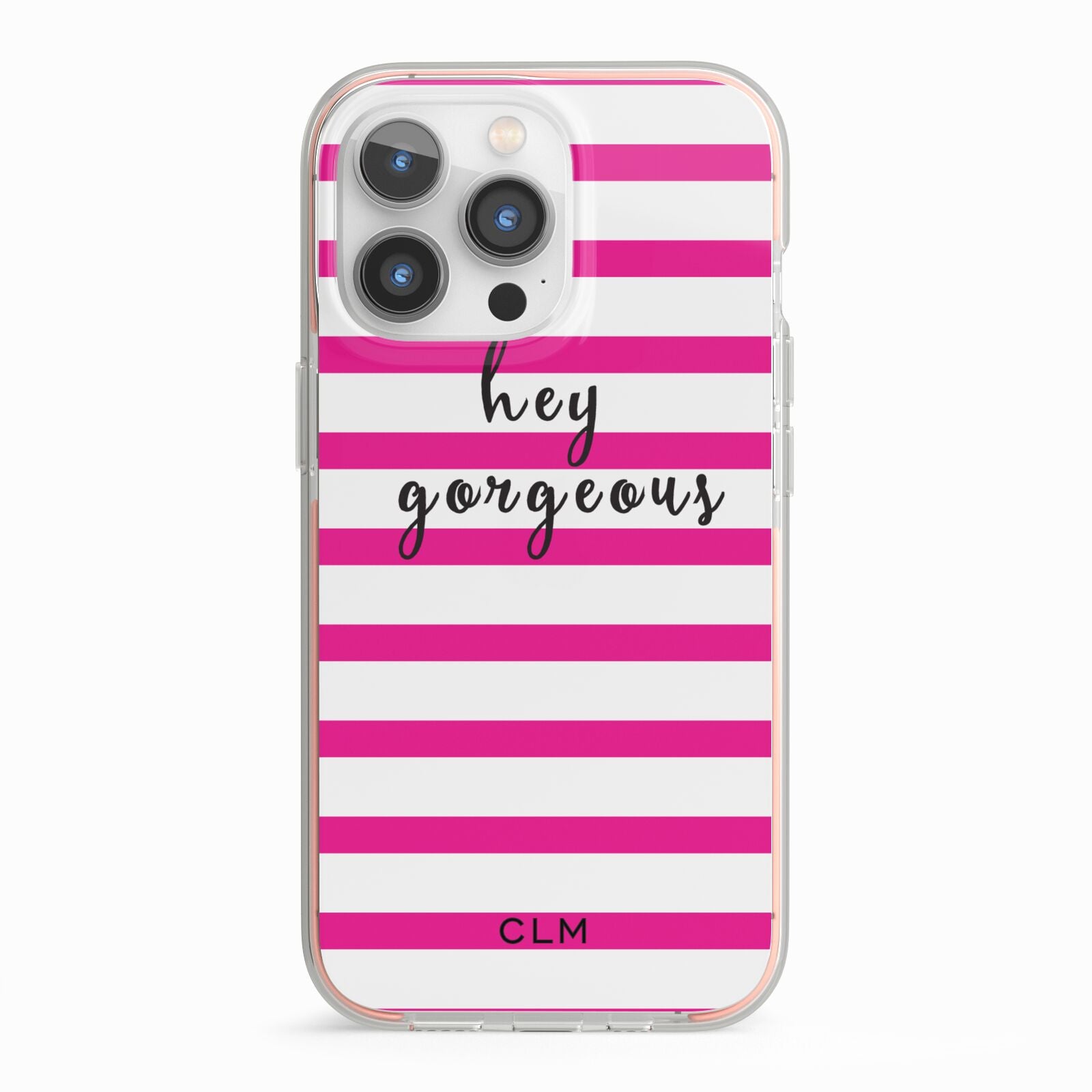 Personalised Initials Pink Striped iPhone 13 Pro TPU Impact Case with Pink Edges