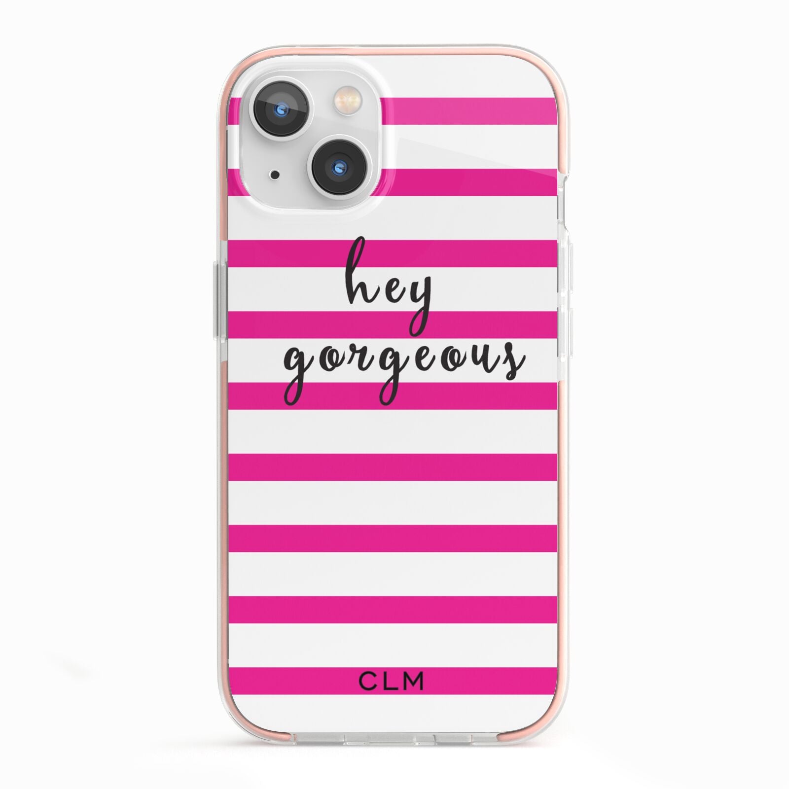 Personalised Initials Pink Striped iPhone 13 TPU Impact Case with Pink Edges
