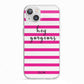 Personalised Initials Pink Striped iPhone 13 TPU Impact Case with White Edges