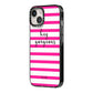 Personalised Initials Pink Striped iPhone 14 Black Impact Case Side Angle on Silver phone