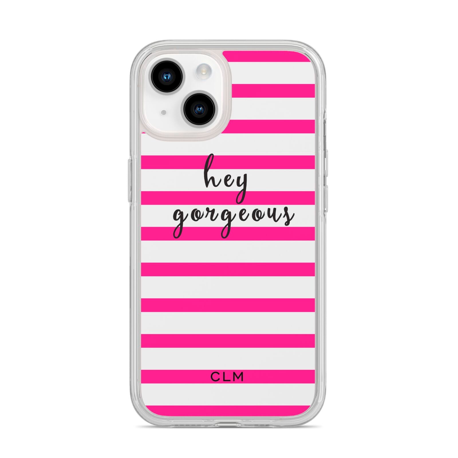 Personalised Initials Pink Striped iPhone 14 Clear Tough Case Starlight