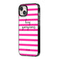 Personalised Initials Pink Striped iPhone 14 Plus Black Impact Case Side Angle on Silver phone