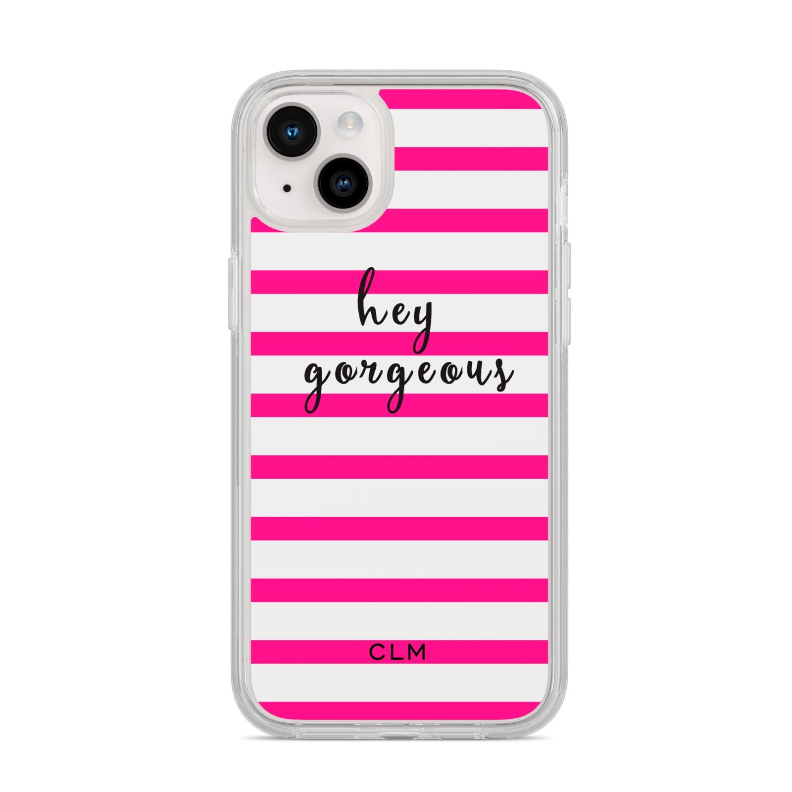 Personalised Initials Pink Striped iPhone 14 Plus Clear Tough Case Starlight