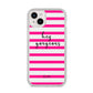Personalised Initials Pink Striped iPhone 14 Plus Glitter Tough Case Starlight