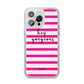Personalised Initials Pink Striped iPhone 14 Pro Max Clear Tough Case Silver
