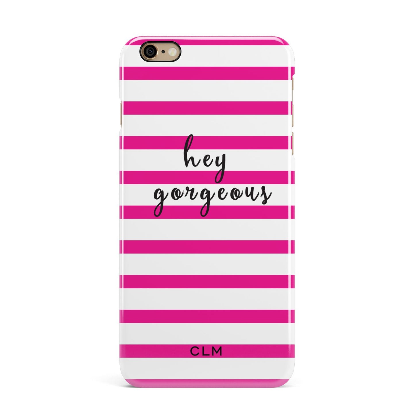 Personalised Initials Pink Striped iPhone 6 Plus 3D Snap Case on Gold Phone