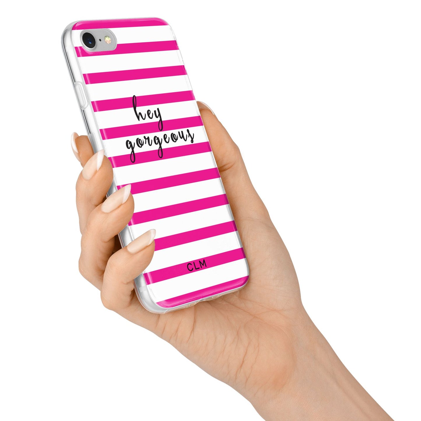 Personalised Initials Pink Striped iPhone 7 Bumper Case on Silver iPhone Alternative Image