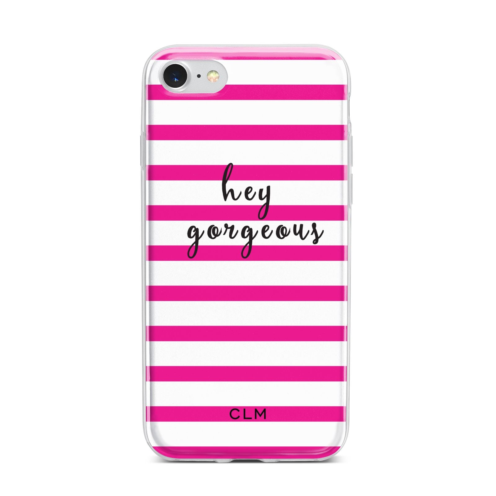 Personalised Initials Pink Striped iPhone 7 Bumper Case on Silver iPhone