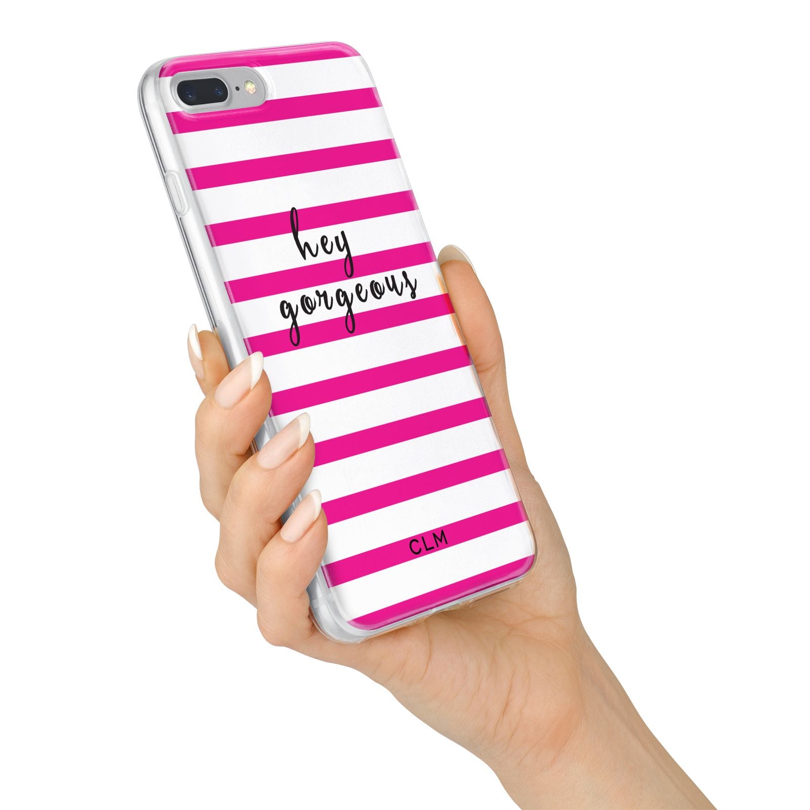 Personalised Initials Pink Striped iPhone 7 Plus Bumper Case on Silver iPhone Alternative Image