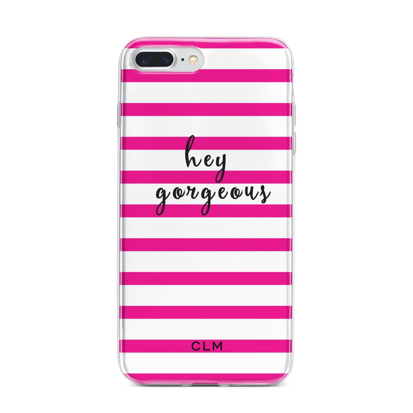 Personalised Initials Pink Striped iPhone 7 Plus Bumper Case on Silver iPhone