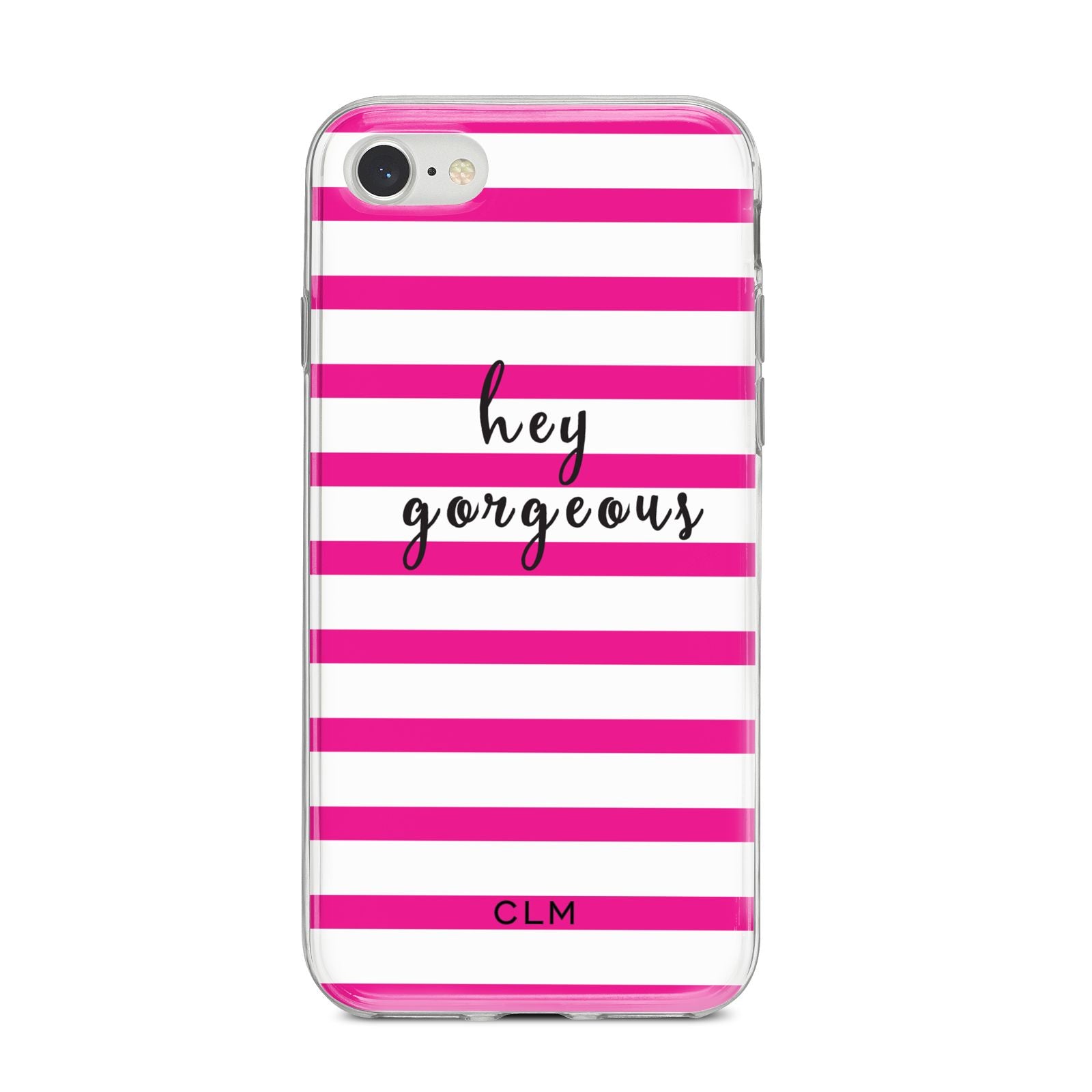 Personalised Initials Pink Striped iPhone 8 Bumper Case on Silver iPhone