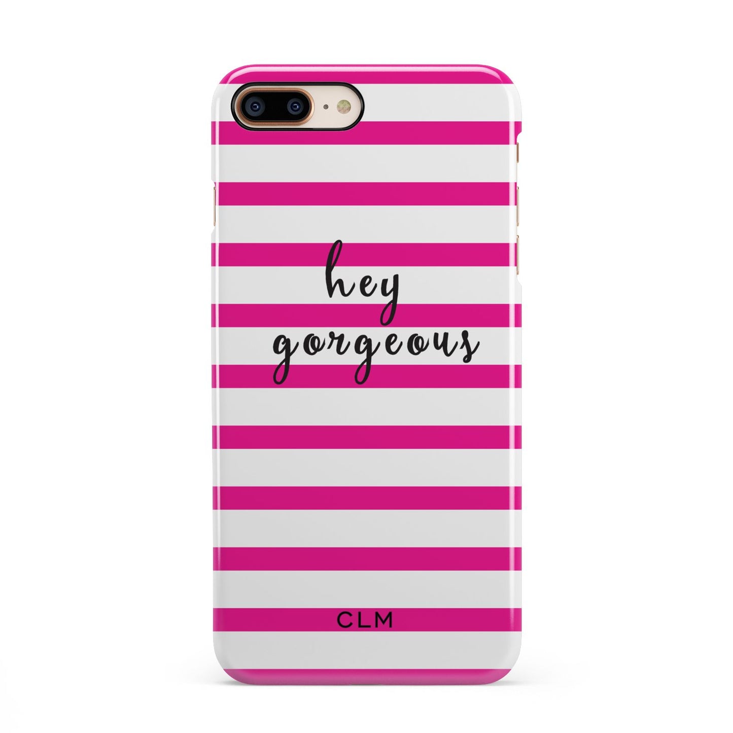 Personalised Initials Pink Striped iPhone 8 Plus 3D Snap Case on Gold Phone