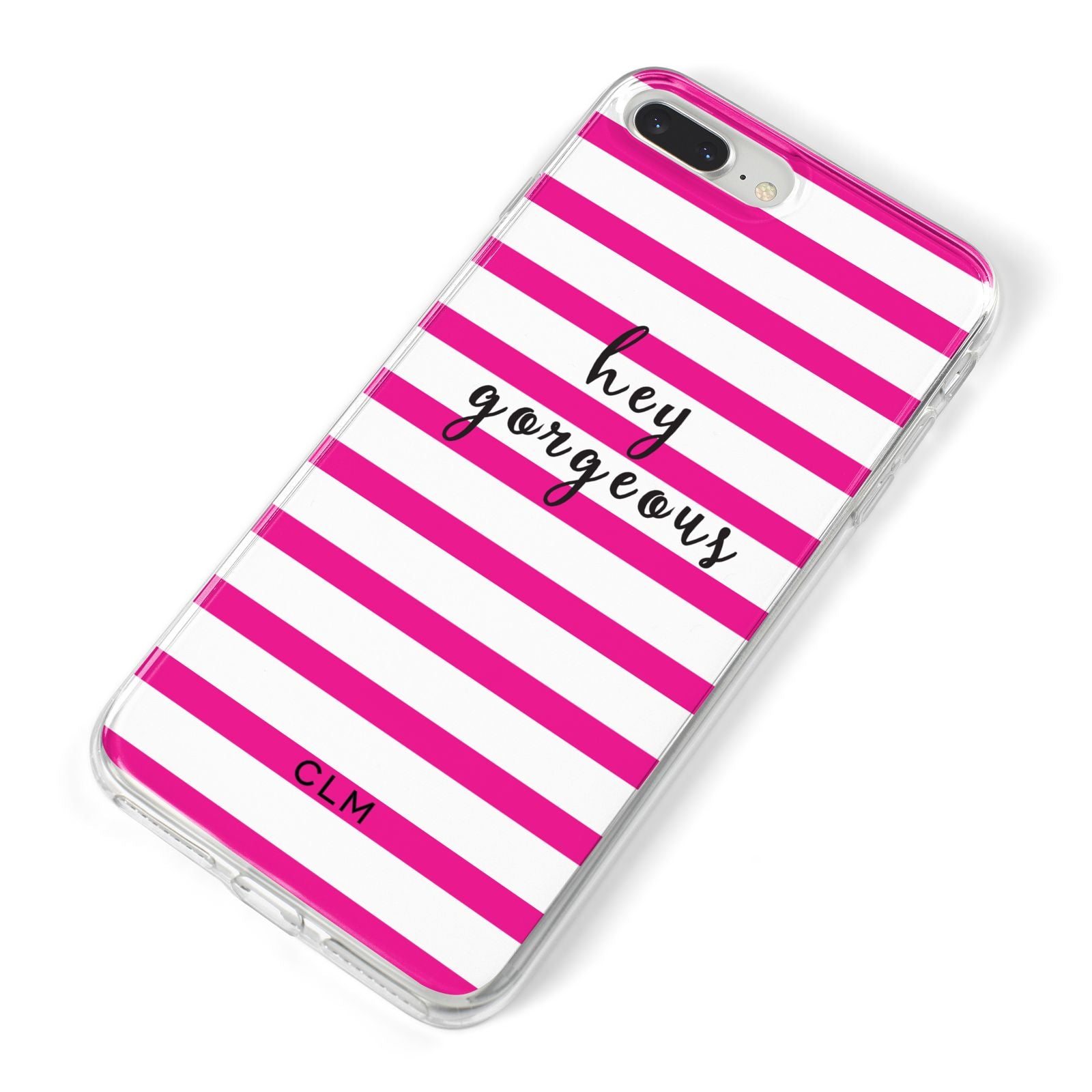Personalised Initials Pink Striped iPhone 8 Plus Bumper Case on Silver iPhone Alternative Image