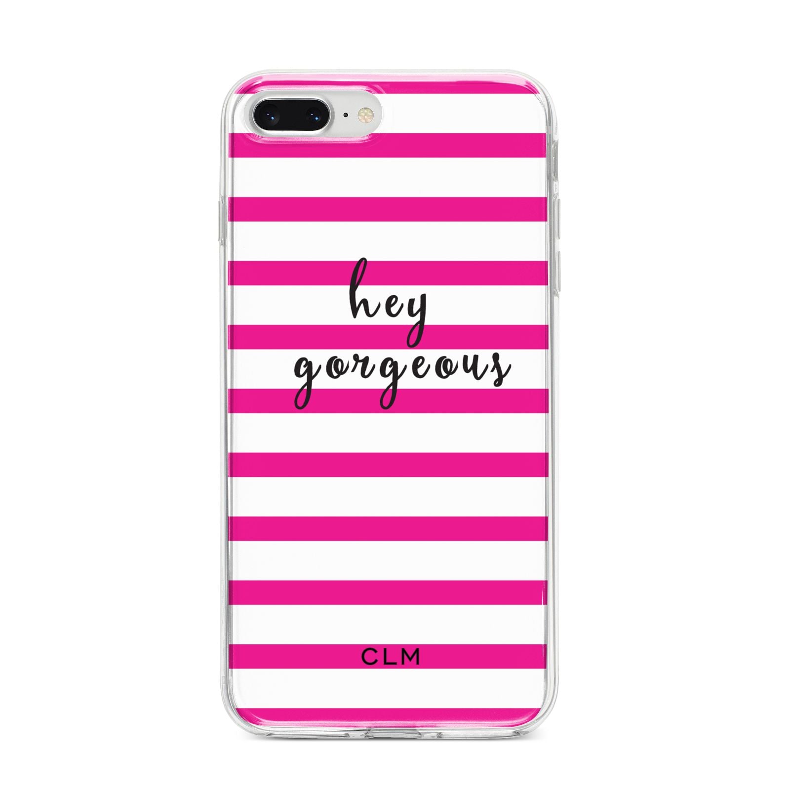 Personalised Initials Pink Striped iPhone 8 Plus Bumper Case on Silver iPhone