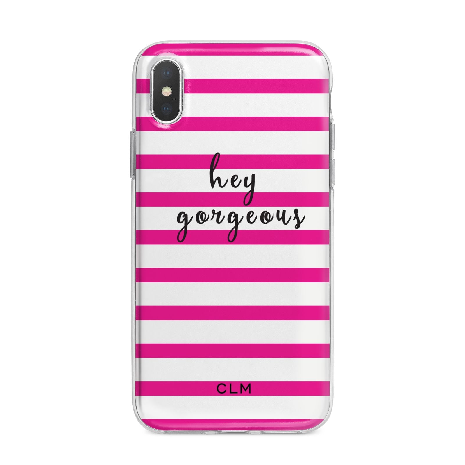 Personalised Initials Pink Striped iPhone X Bumper Case on Silver iPhone Alternative Image 1