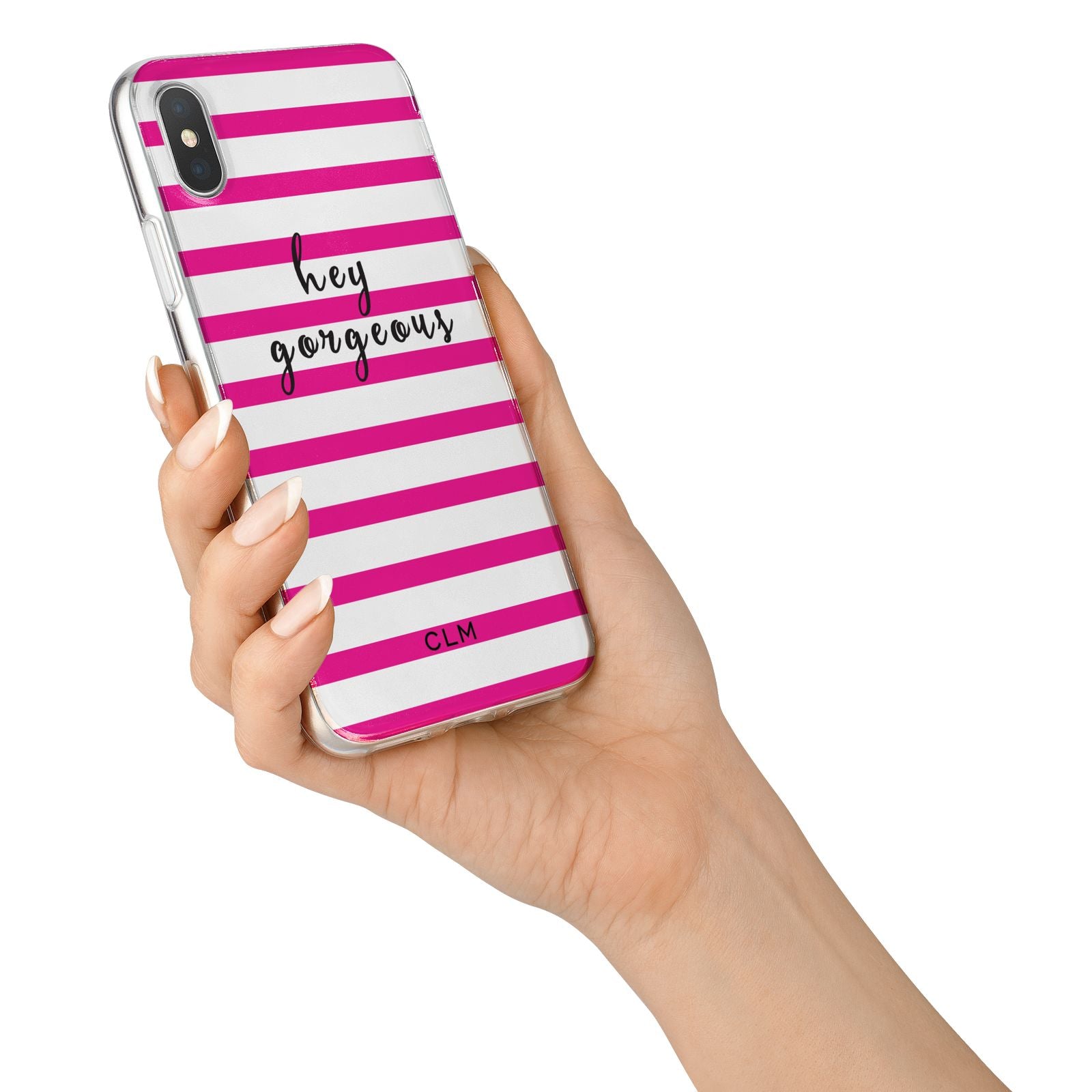 Personalised Initials Pink Striped iPhone X Bumper Case on Silver iPhone Alternative Image 2