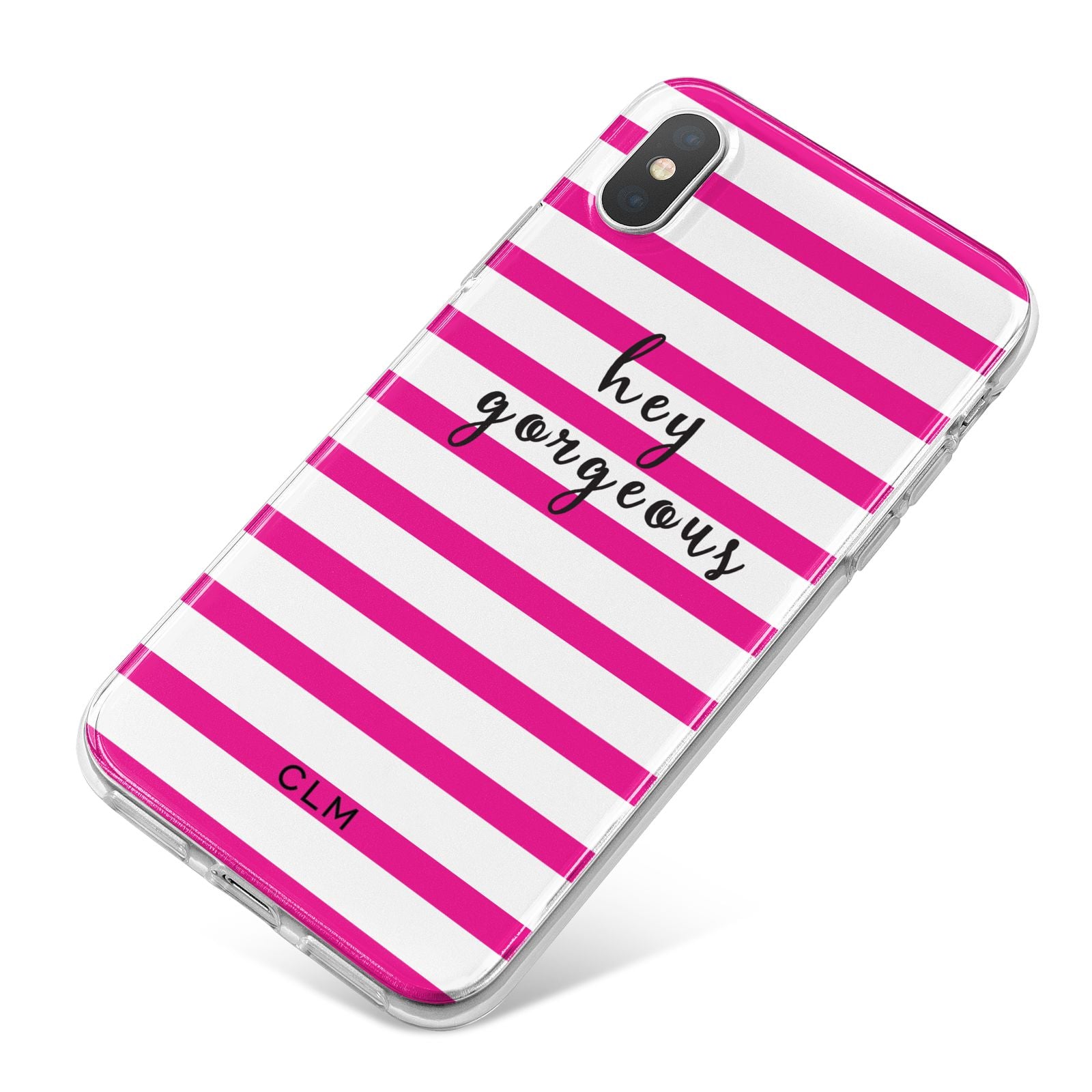 Personalised Initials Pink Striped iPhone X Bumper Case on Silver iPhone