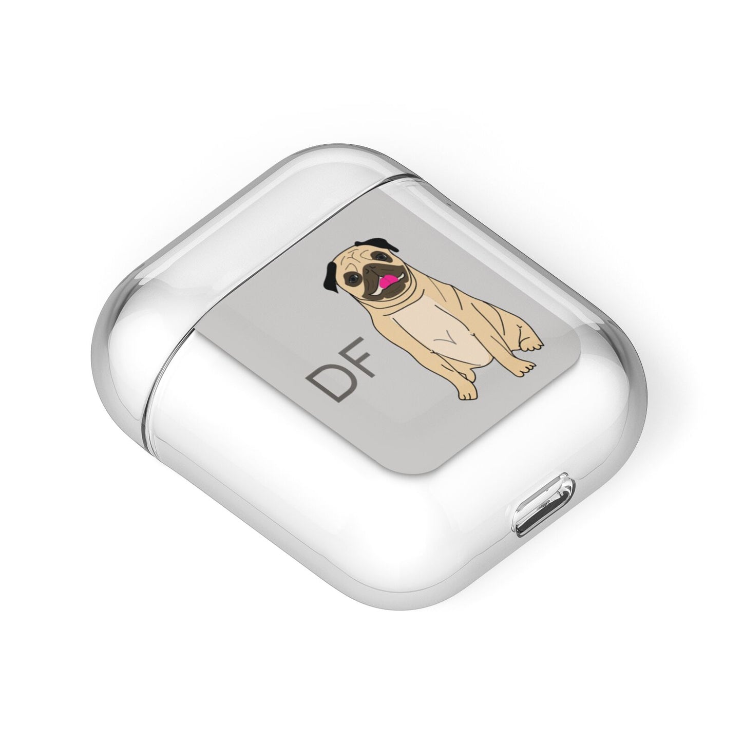 Personalised Initials Pug AirPods Case Laid Flat