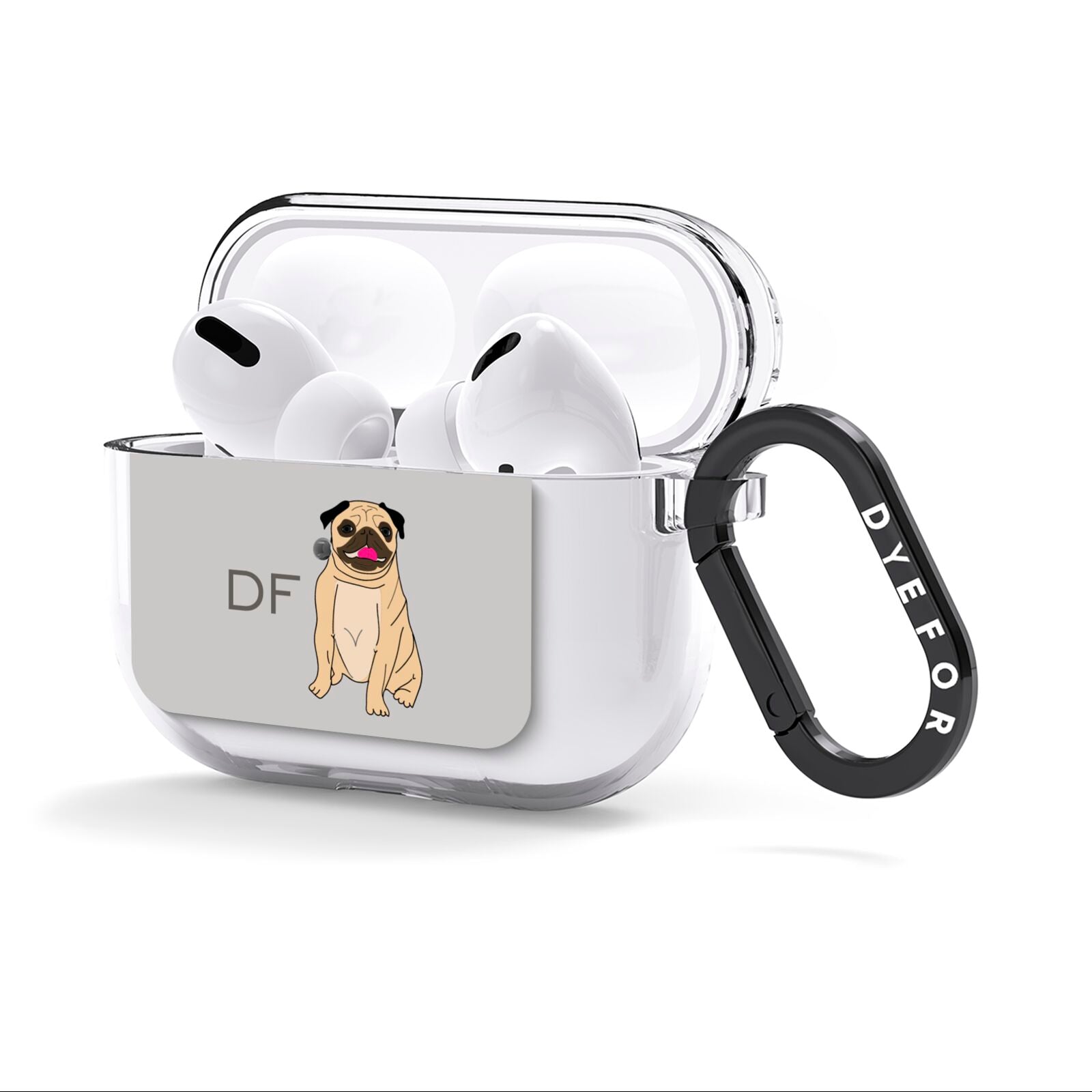 Personalised Initials Pug AirPods Clear Case 3rd Gen Side Image