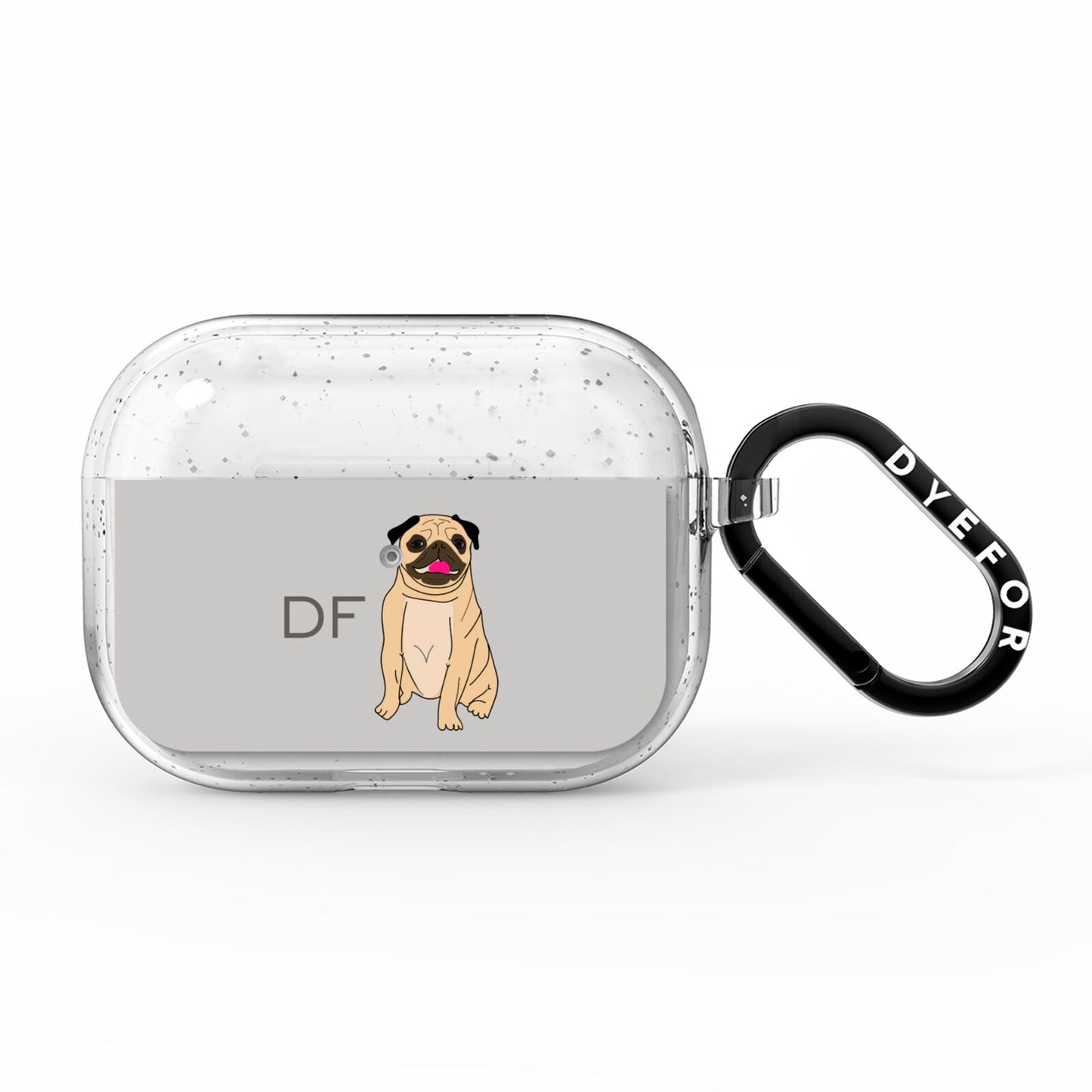 Personalised Initials Pug AirPods Pro Glitter Case