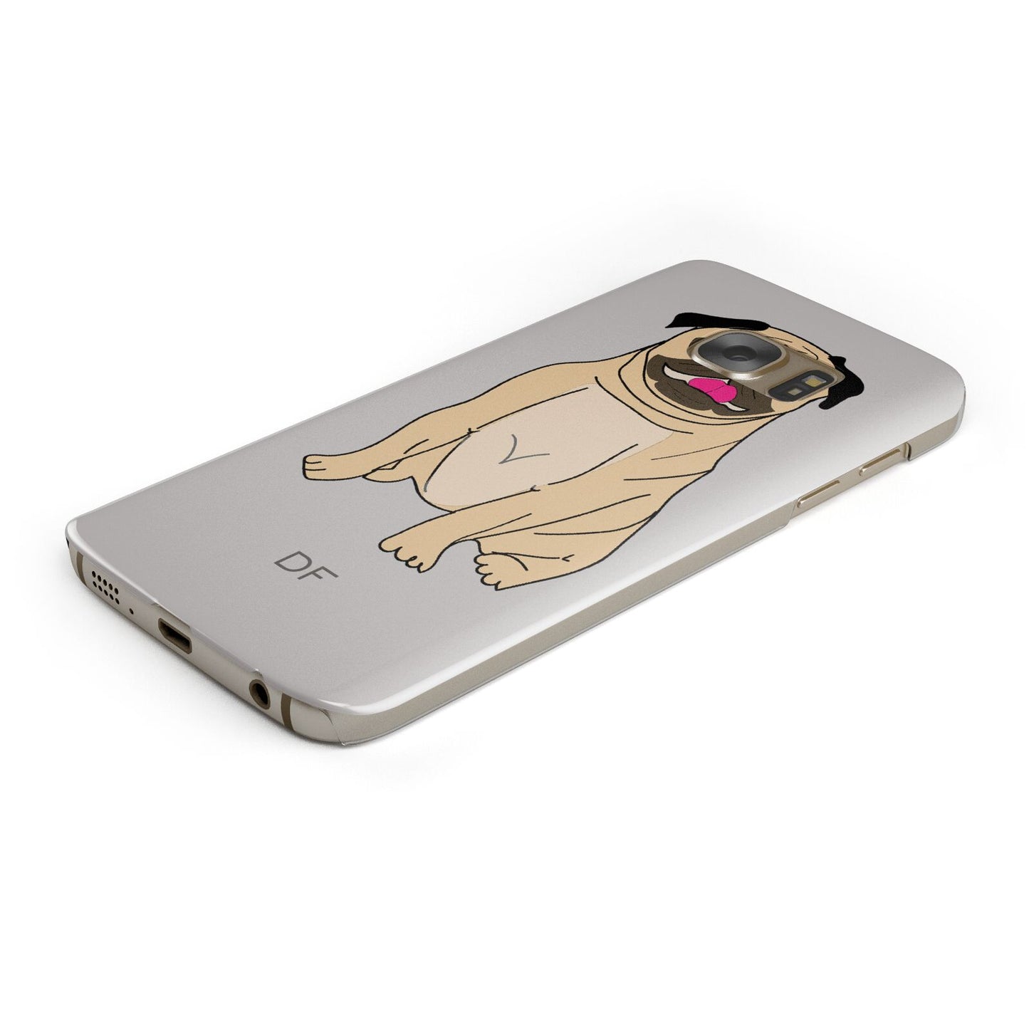 Personalised Initials Pug Protective Samsung Galaxy Case Angled Image