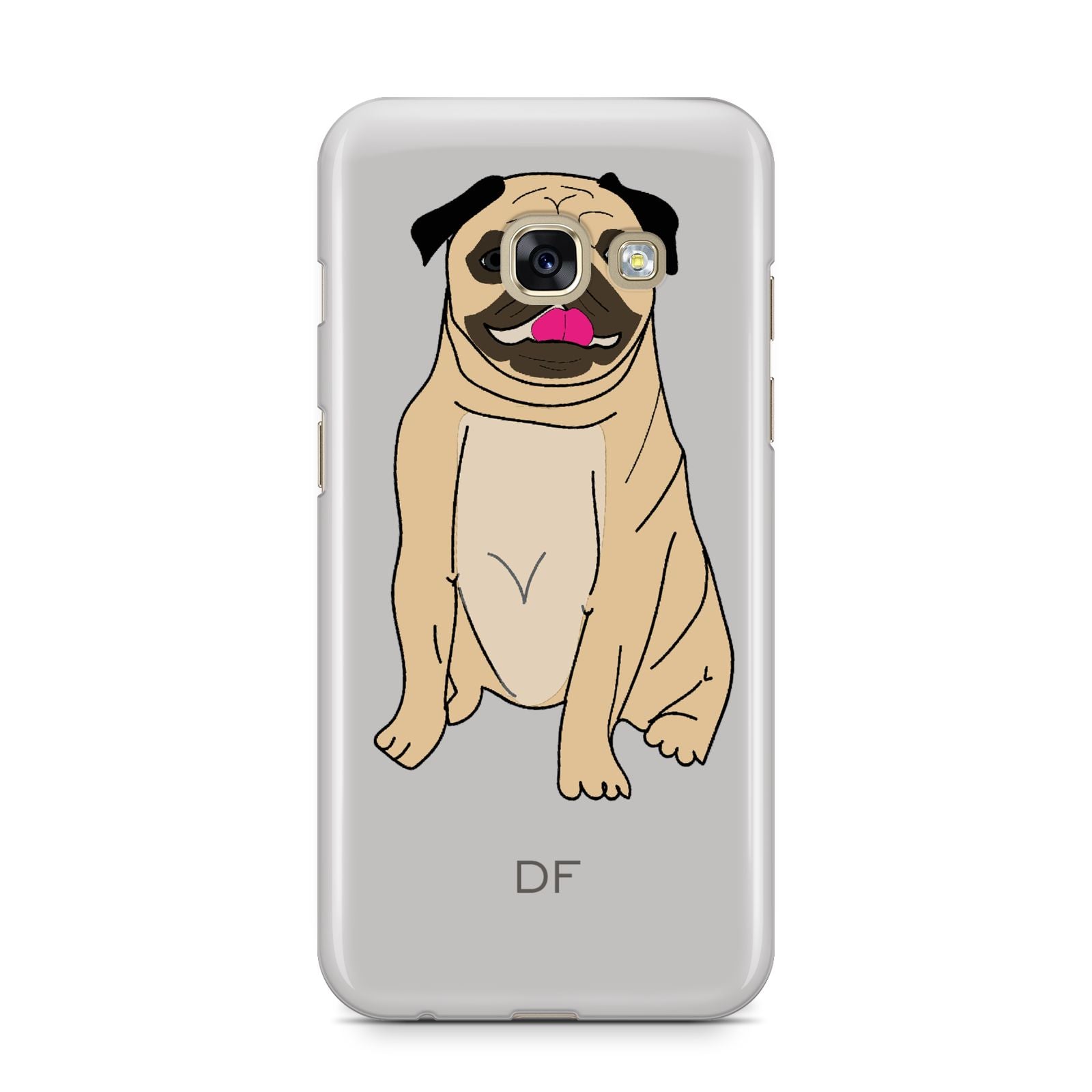 Personalised Initials Pug Samsung Galaxy A3 2017 Case on gold phone
