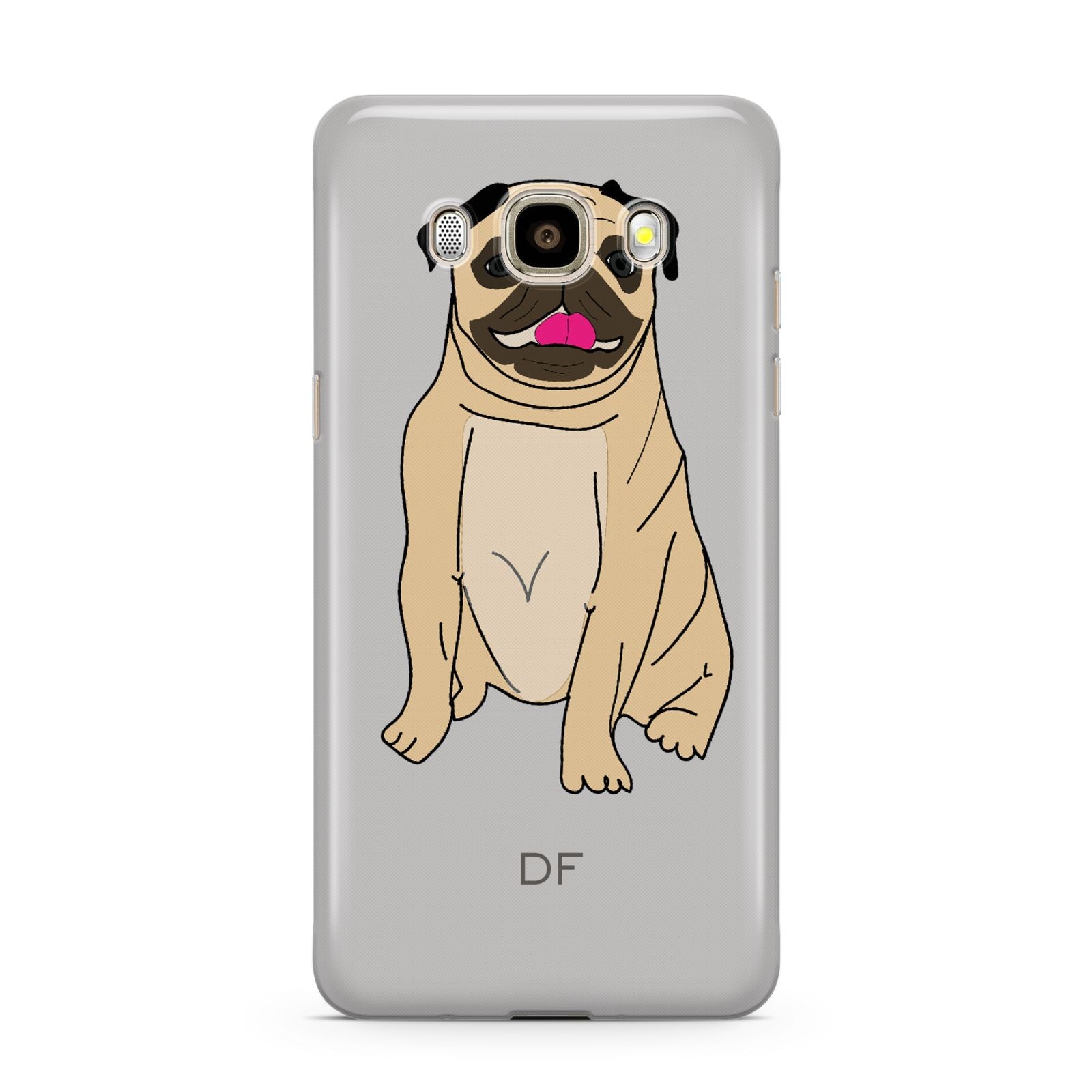 Personalised Initials Pug Samsung Galaxy J7 2016 Case on gold phone