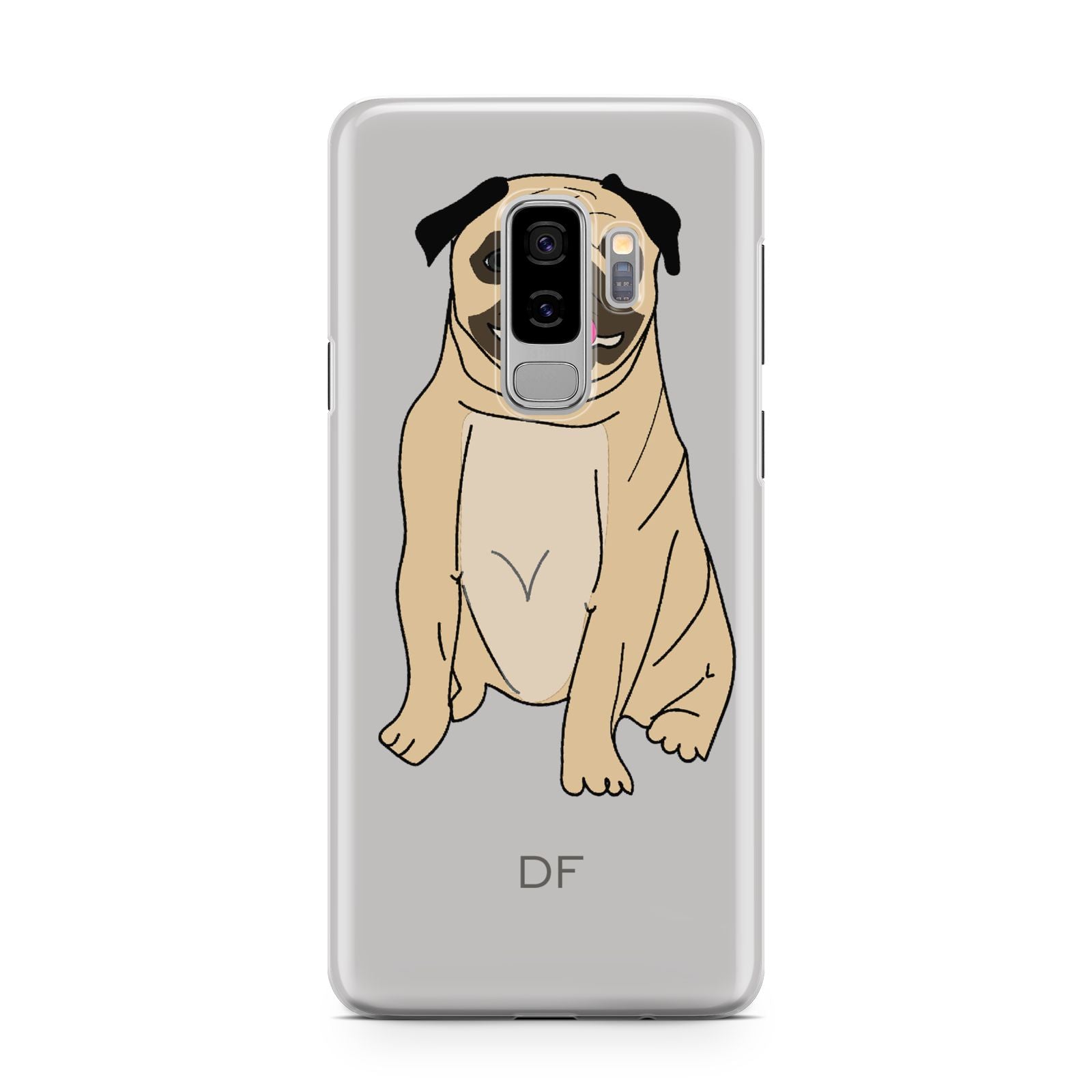 Personalised Initials Pug Samsung Galaxy S9 Plus Case on Silver phone