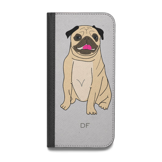 Personalised Initials Pug Vegan Leather Flip iPhone Case