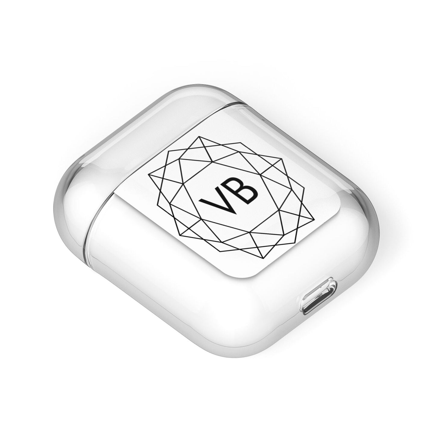 Personalised Initials White Geometric AirPods Case Laid Flat