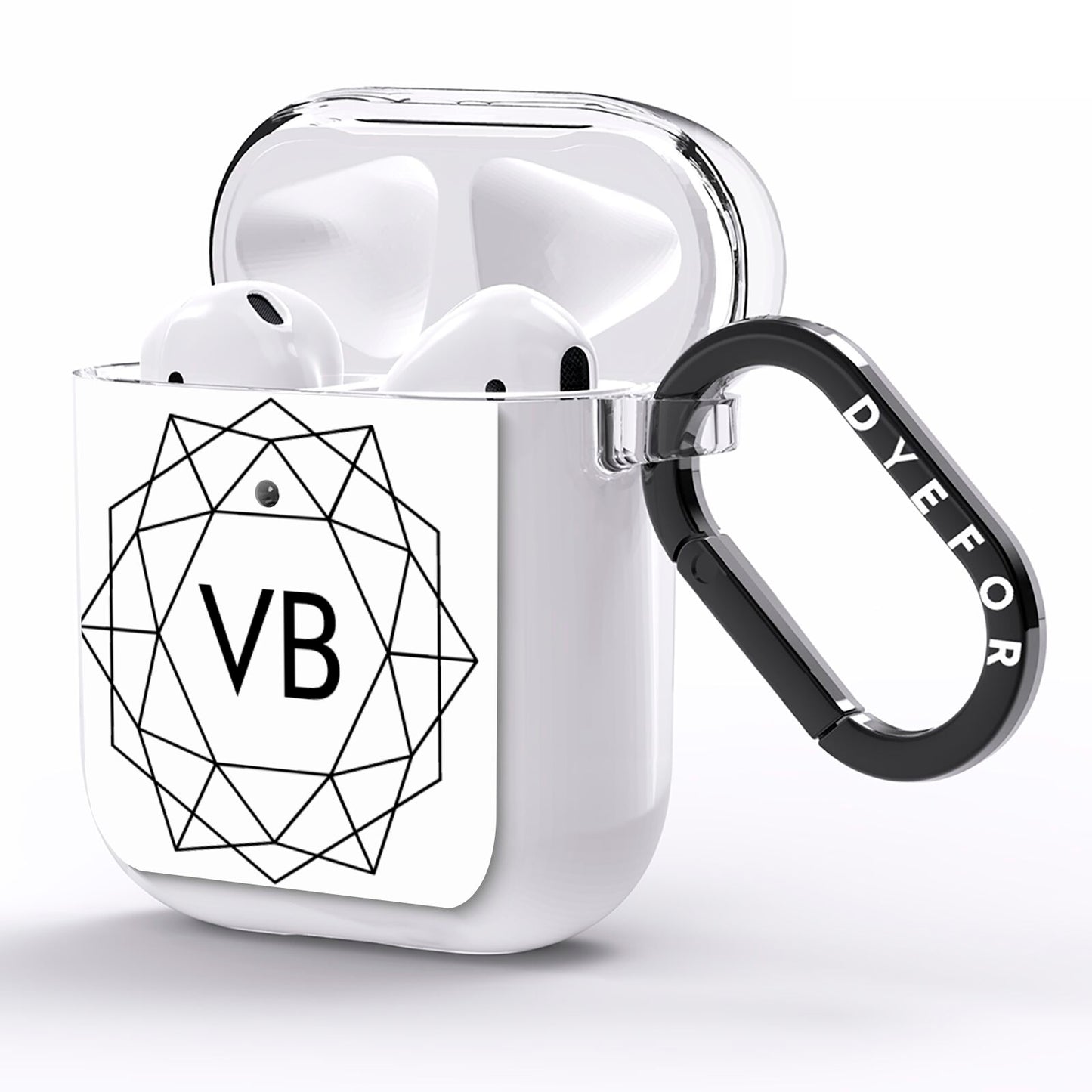 Personalised Initials White Geometric AirPods Clear Case Side Image