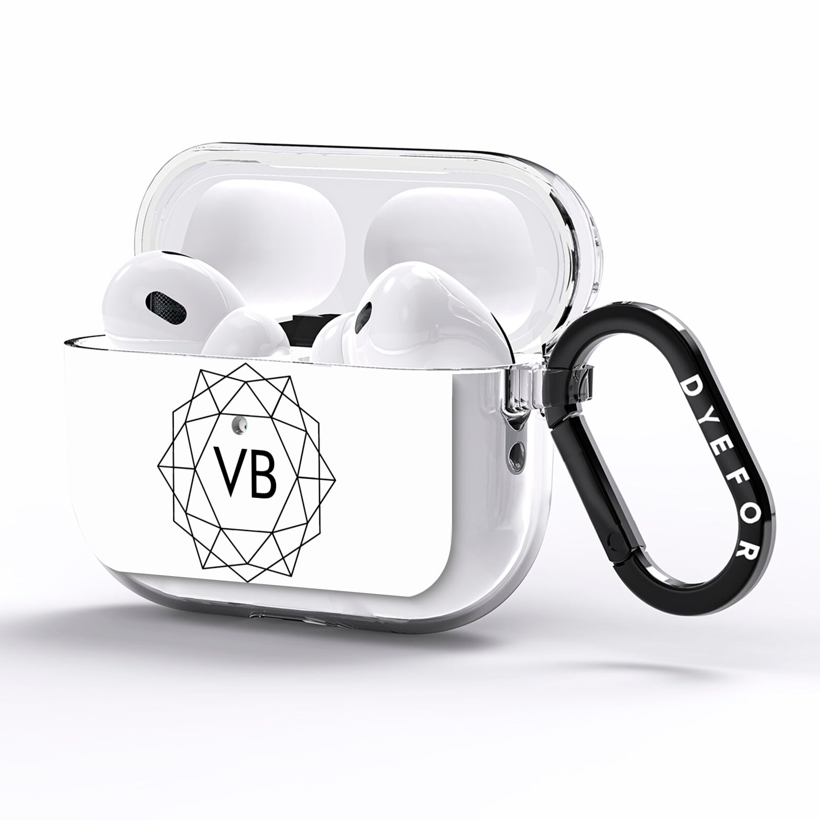 Personalised Initials White Geometric AirPods Pro Clear Case Side Image