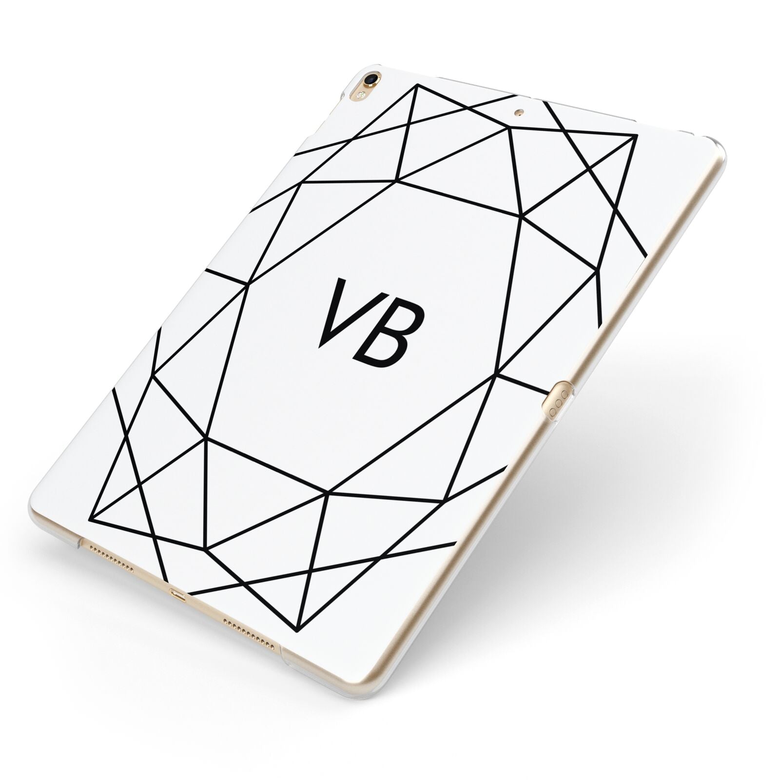Personalised Initials White Geometric Apple iPad Case on Gold iPad Side View