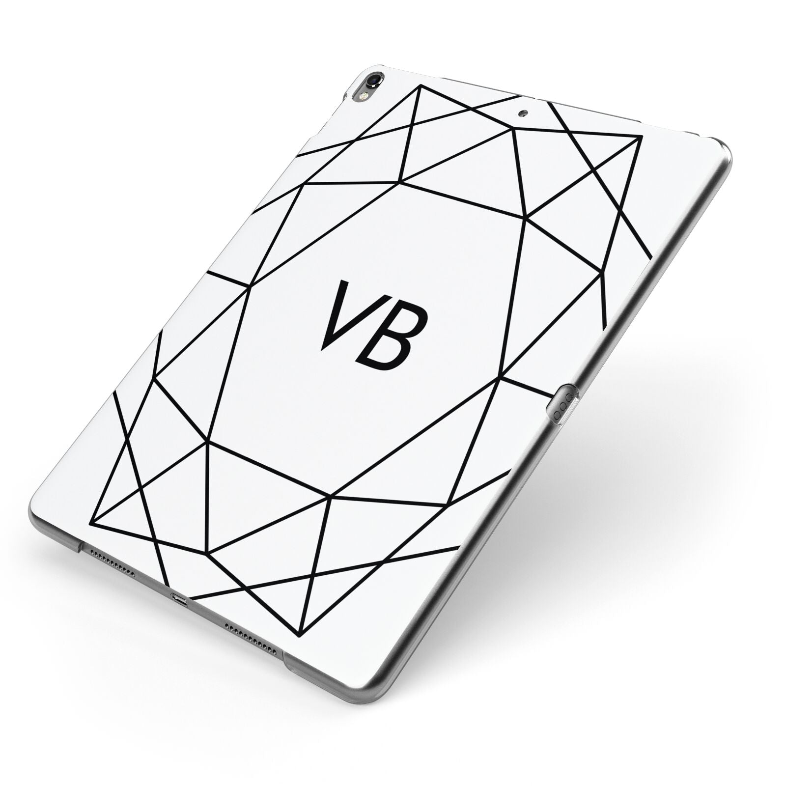 Personalised Initials White Geometric Apple iPad Case on Grey iPad Side View