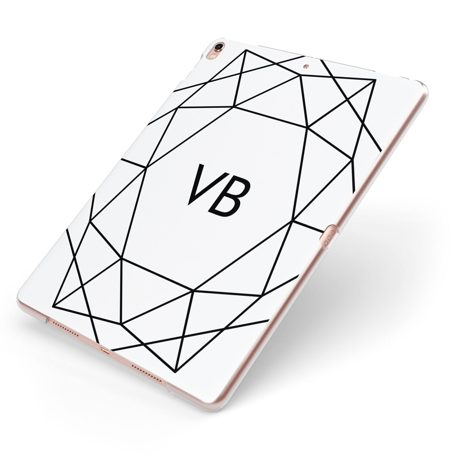 Personalised Initials White Geometric Apple iPad Case on Rose Gold iPad Side View