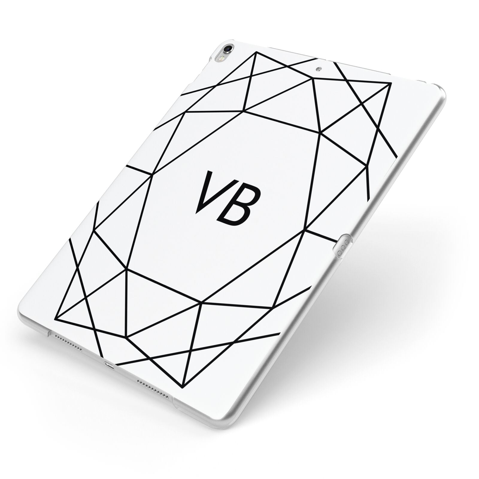 Personalised Initials White Geometric Apple iPad Case on Silver iPad Side View
