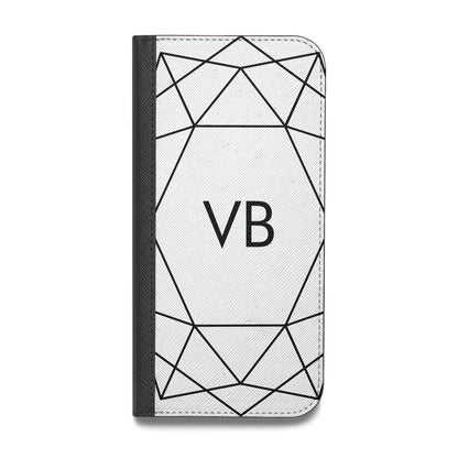 Personalised Initials White Geometric Vegan Leather Flip Samsung Case