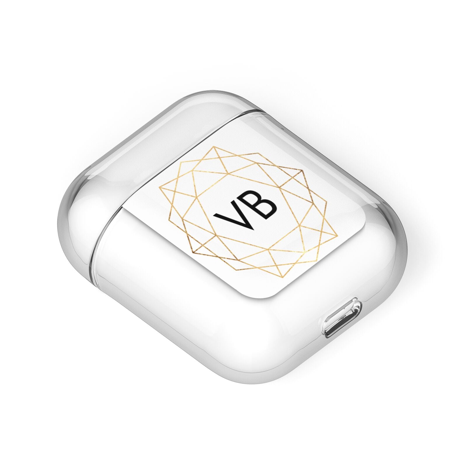 Personalised Initials White Gold Geometric AirPods Case Laid Flat