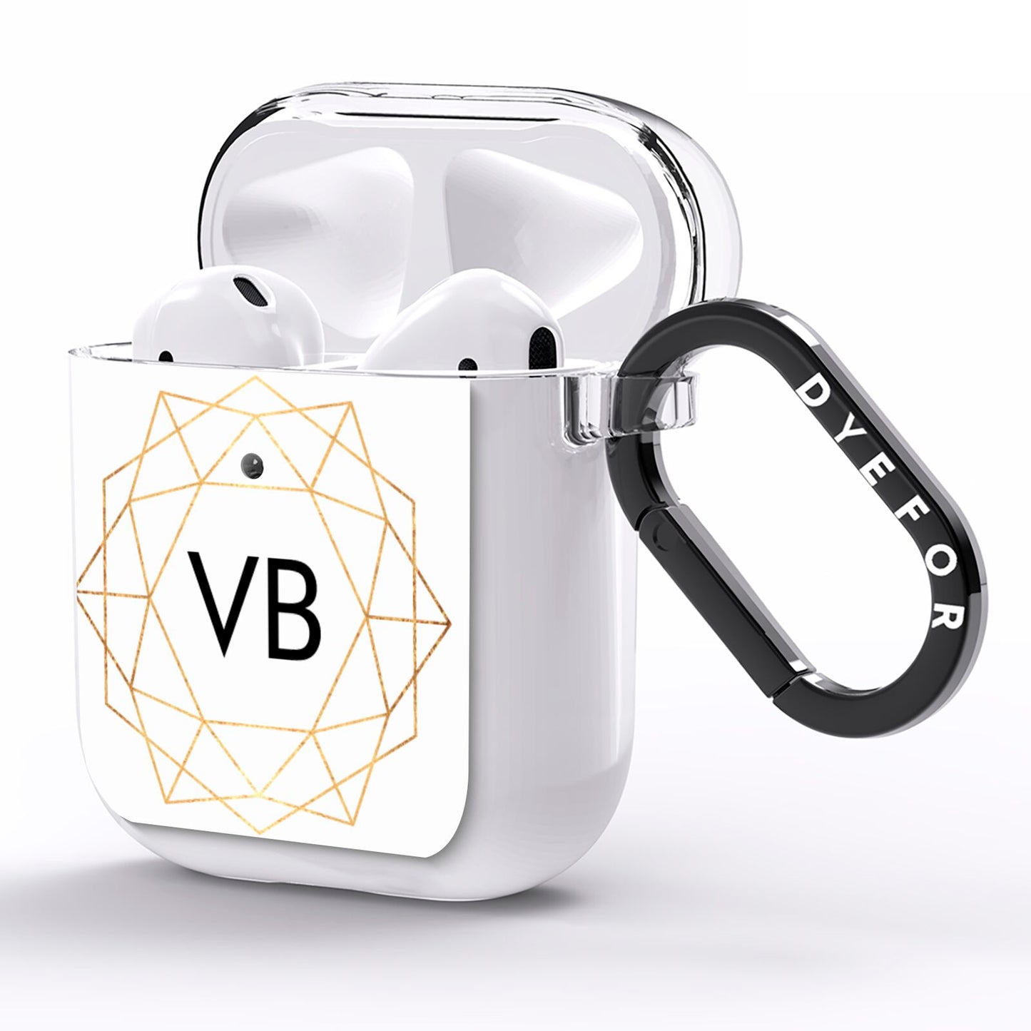 Personalised Initials White Gold Geometric AirPods Clear Case Side Image