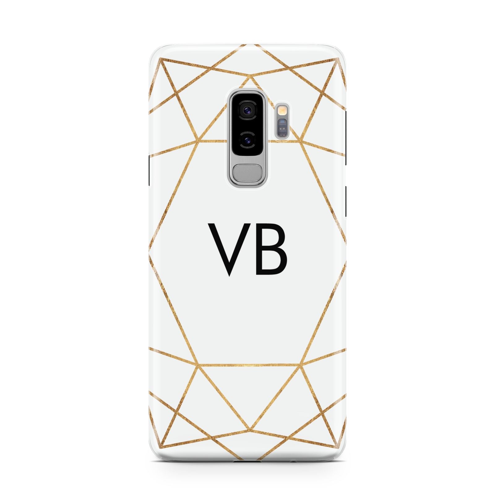 Personalised Initials White Gold Geometric Samsung Galaxy S9 Plus Case on Silver phone