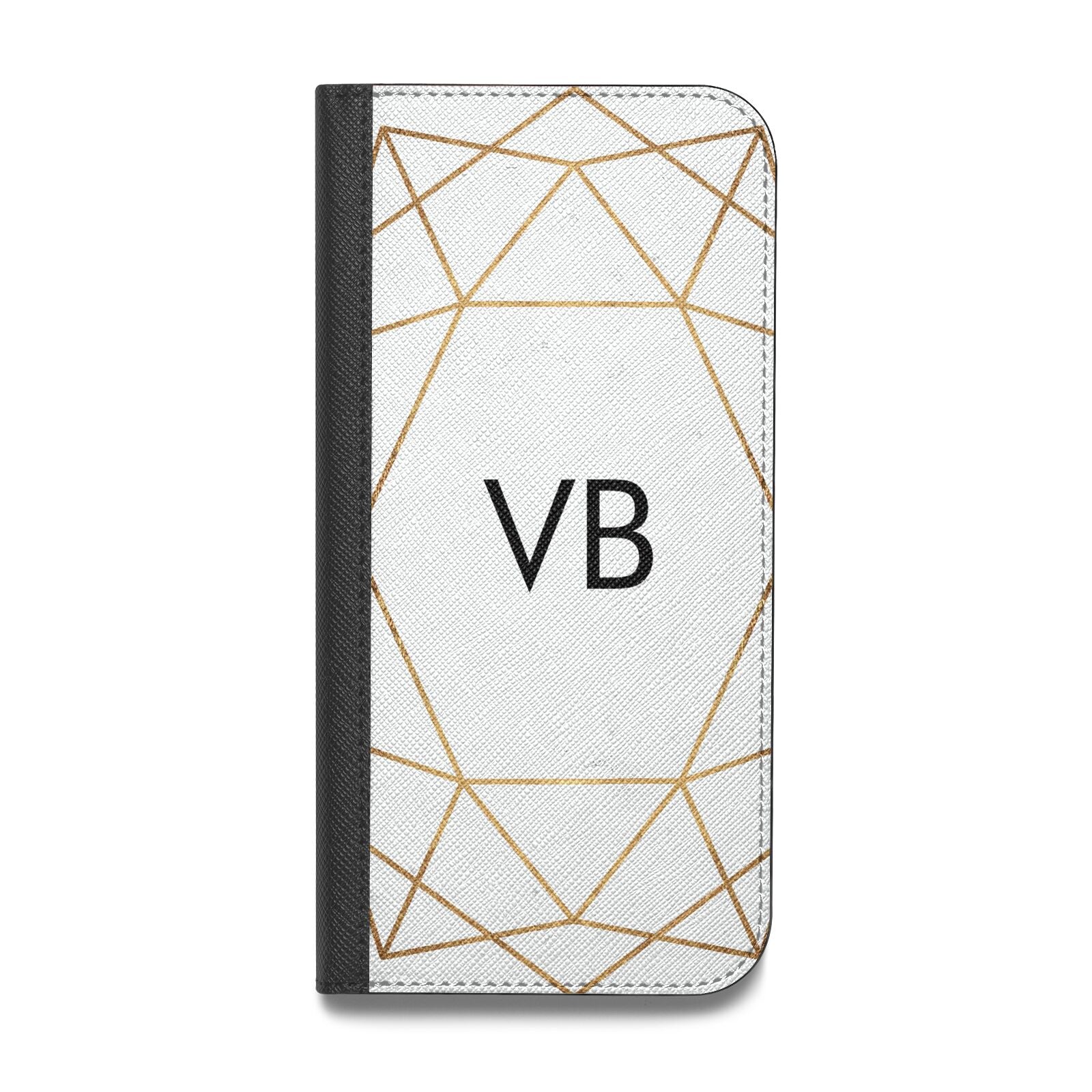 Personalised Initials White Gold Geometric Vegan Leather Flip Samsung Case