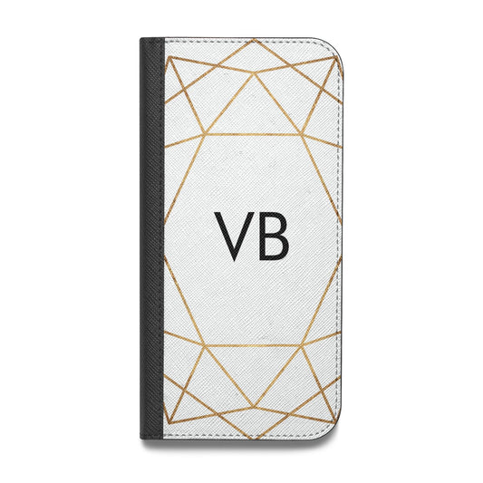 Personalised Initials White Gold Geometric Vegan Leather Flip iPhone Case
