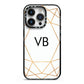 Personalised Initials White Gold Geometric iPhone 14 Pro Black Impact Case on Silver phone
